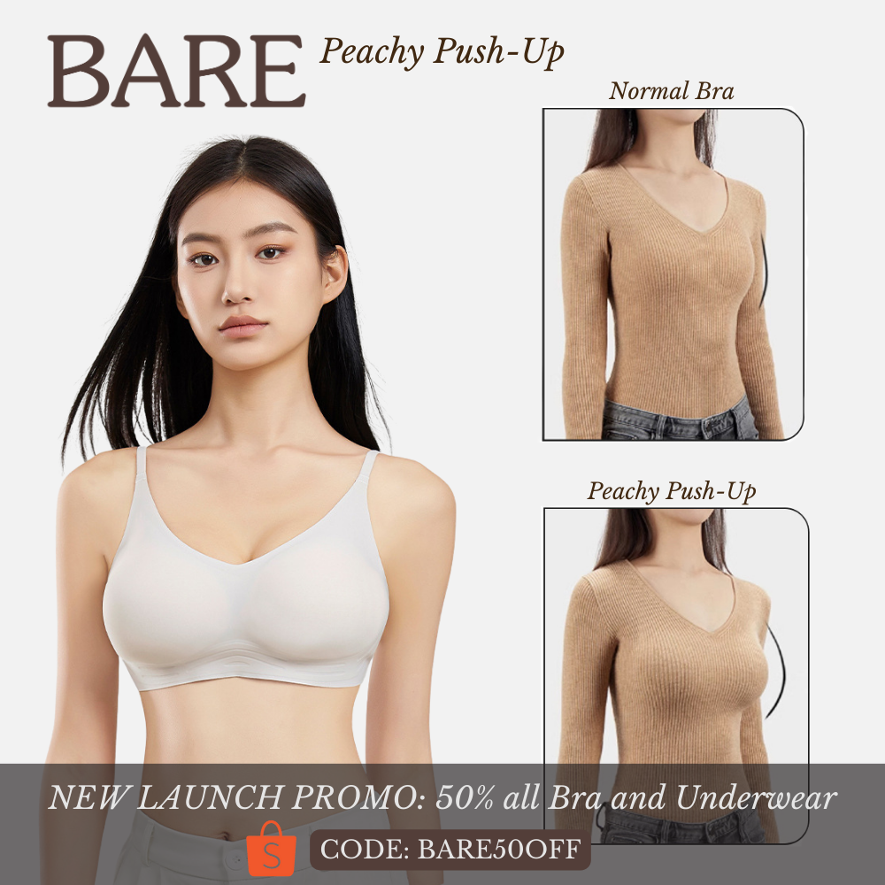 BAREly there - Peachy Pushup Bra Seamless Bra Wireless Push Up Bra Volumn Back Hook